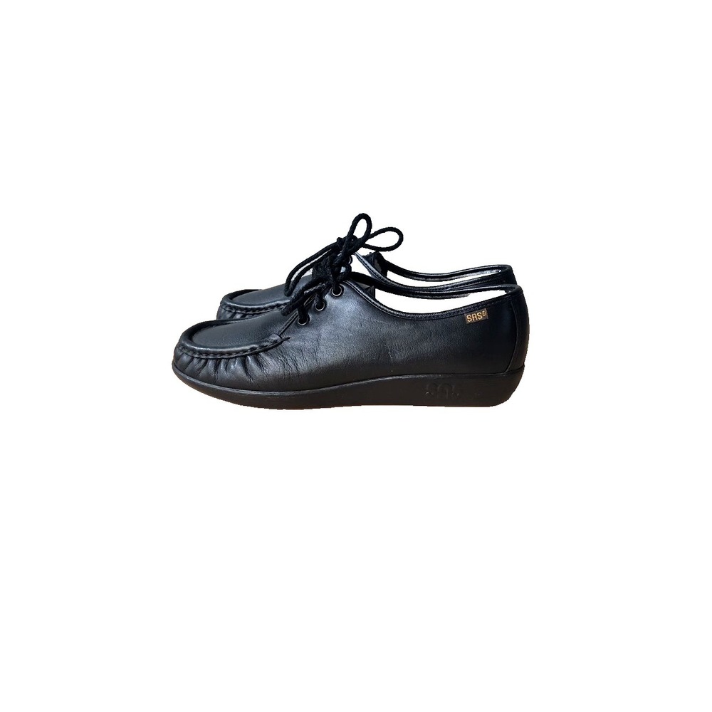 SAS Handsewn Black Leather Moccasin Lace-up Loafers Women's Comfort Shoes 8.5M